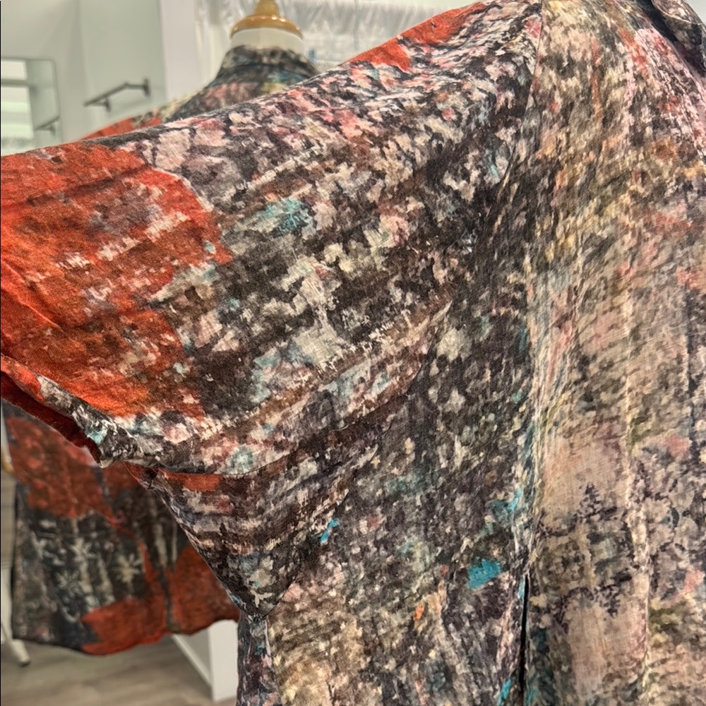 Multicolor Abstract Linen Patterned Kimono - Picture 4 of 6
